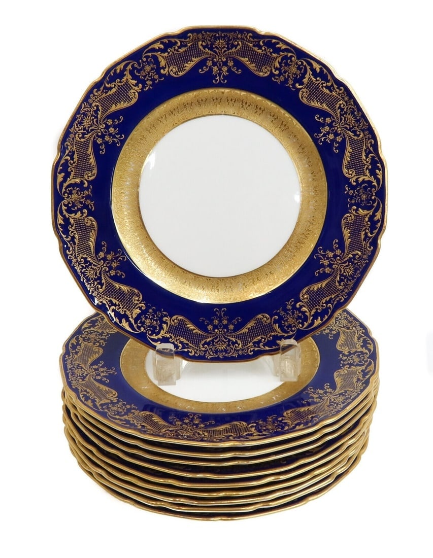 10 Royal Doulton England Ovington Bros Porcelain Cobalt Blue 9in Plates c1910 (1 of 6)