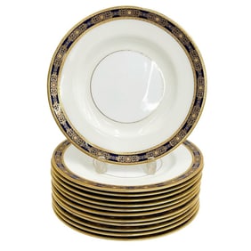 12 Minton England for Tiffany & Co Porcelain Dinner Plates Cobalt Blue 1930