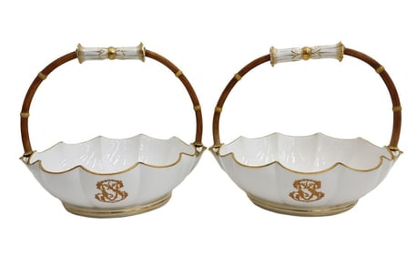 Pair Manufacture Sevres Handled Baskets Melonneire a Cotes 2e Grandeur 1859