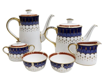 Royal Crown Derby England Porcelain Tea and Coffee Set in Quail Late 20th C