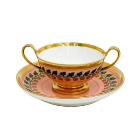 Manufacture de Sevres Porcelain Two handled Cup and Saucer Pink c. 1814-24