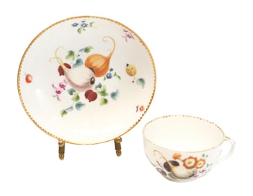 Meissen Germany Hand Painted Porcelain Cup & Saucer, 19th Century. Onions