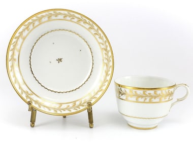 Continental Porcelain Cup & Saucer 19th Century Hand Painted Gilt Foliate