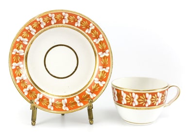 Spode Porcelain Cup & Saucer, 19th Century Hand Painted Gilt & Orange Floral