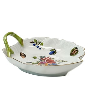 Herend Hungary Hand Painted Fruit Porcelain Leaf Dish circa 1925