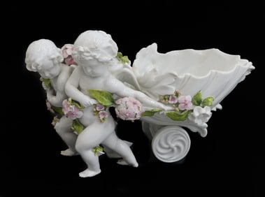 Meissen Germany Porcelain Blanc de Chine Figural Group Cherub Carriage  c1850