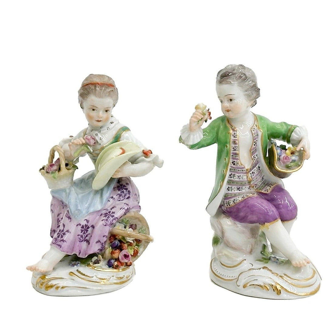 Pair Meissen Germany Hand Painted Miniature Porcelain Figurines Boy Girl #17 (1 of 12)
