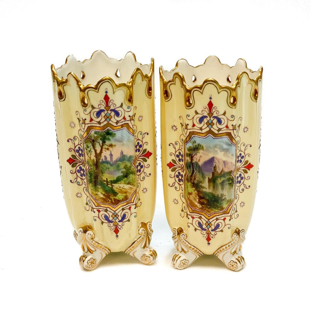 Pair Coalport Porcelain Miniature Footed Vases (1 of 4)