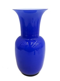 Venini Cobalt Blue Opalino Opaline Glass Vase 14 inches tall Signed 2012