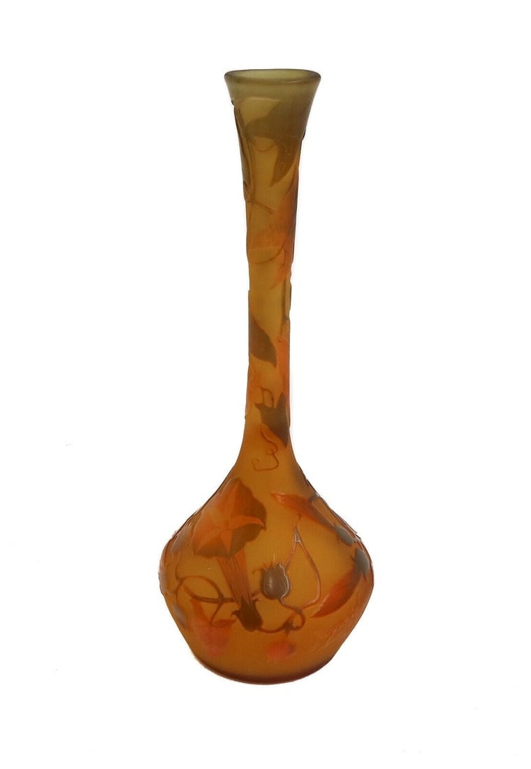 D' Argental French Orange Cameo Morning Glory Glass Vase Early 20th Century (1 of 8)
