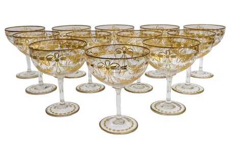 12 Continental Intaglio Cut Glass Large Dessert Coupes circa 1940