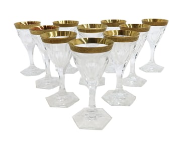 10 Moser Czech Cut Crystal Glass Cordial Wine Goblets  in Adela Melikoff Signed