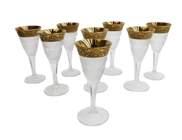 8 Moser Czech Cut Crystal Glass Cordial Wine Goblets in Gold Splendid
