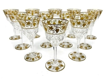 12 Val Saint Lambert Red Wine Goblets in Pampre D' Or