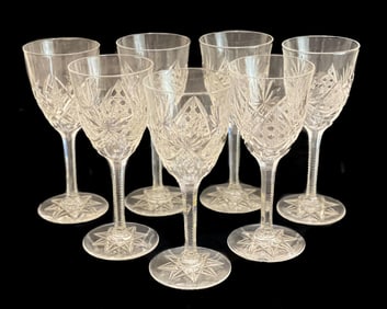 7 Val St Lambert Claret Wine Goblets - Cane, Arch, Fan