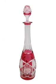 Val St. Lambert Cranberry Red Cut to Clear Glass Decanter Signed