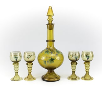 5 Theresienthal Green Decanter & Goblets
