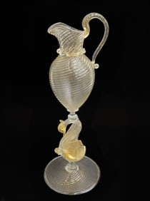 Salviati Amber Gold Fleck Swan Art Glass Ewer circa 1940
