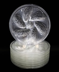 12 Vintage Arcoroc France Frosted Glass Oyster Serving Dish Plates