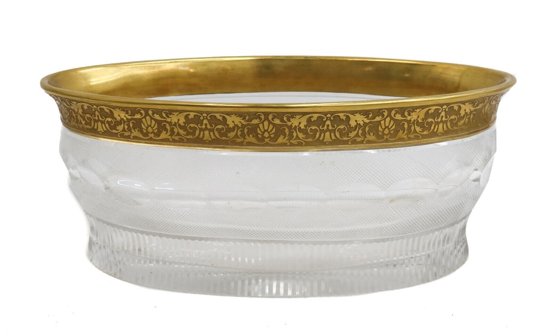 Moser Czech Cut Crystal Glass Oval Jardinere Bowl in Gold Splendid Signed (1 of 8)