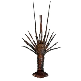 Hiroyoshi Japanese Articulated Copper Crayfish Spiny Lobster Okimono Figurine