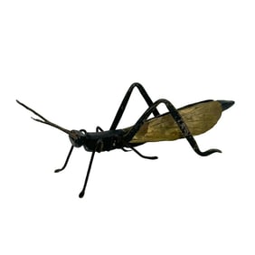 Japanese Patinated Iron Grasshopper Insect Figurine Okimono pre 1940