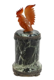 Yamanaka Lebkuecher Sterling Silver Marble Carnelian Rooster Cigarette Box
