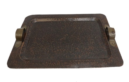 Gustav Stickley Hand Hammered Copper with Applied Hand Hammered Handles