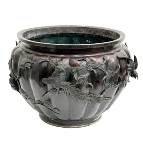 Murakami Japanese Bronze Planter Birds Meiji period
