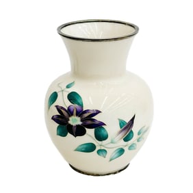 Yukio Tamura Japanese Cloisonne Vase White Purple Clematis