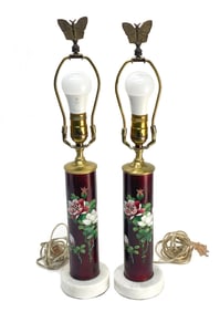Japanese Cloisonne Red Ginbari Foil Enamel Lamps