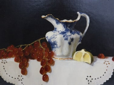 Bert Beirne (US 20th Century) Oil on Panel Painting Creamer and Grapes Signed