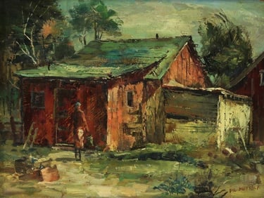 Filastro Mottola (American 1915-2008) Oil Painting Landscape with Baracca