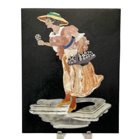 Mid Century Italian Pietra Dura Stone Plaque Woman with Flowers