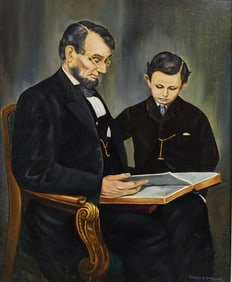 James E Barling (British 20thc) Oil on canvas portrait of Abraham Lincoln & Son