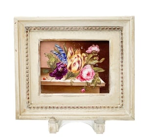 19th century Derby English Hand Painted Porcelain Plaque Flowers Framed