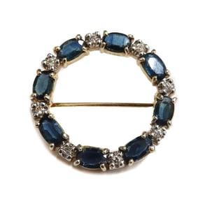 14k Yellow Gold London Blue Topaz and Diamond Round Pin Brooch