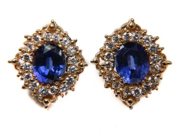 14k Yellow Gold Sapphire and Cubic Zirconia Earrings