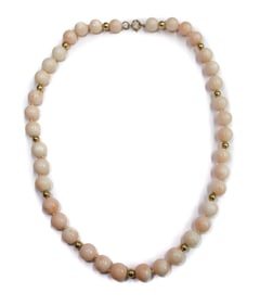 14k Yellow Gold and Pink Coral Single Strand Necklace