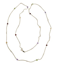 14k Yellow Gold Garnet Citrine Amethyst and Peridot Long Necklace
