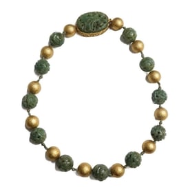 14k Yellow Gold and Carved Jade Necklace