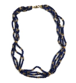 14k Yellow Gold and Lapis Lazuli 4 Strand Necklace
