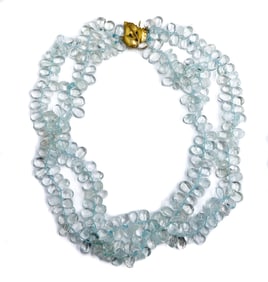 14k Yellow Gold and Pear Beaded Aquamarine Two Strand Necklace