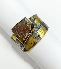 14k Gold Mixed Metal Koroit Opal Fire Cuff Bracelet