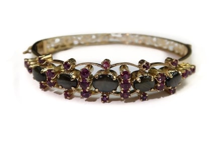 14k Yellow Gold Labradorite and Pink Topaz Bangle Bracelet
