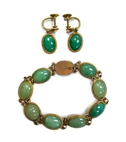 14k Yellow Gold Aventurine Bracelet and Twist Bag Earrings
