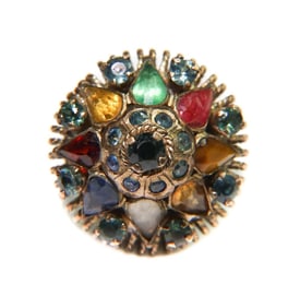 14k Yellow Gold Multi-Gem Cluster RIng, Size 2