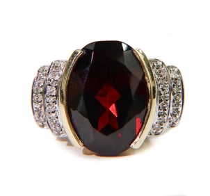 14k Yellow Gold Garnet and Diamond Ring, Size 9