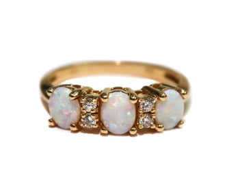 14k Yellow Gold Opal and Diamond Ring Size 7