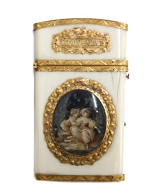 French 18k Yellow Gold Mounted Carnet de Bal Card Case Miniature Portrait 19th century